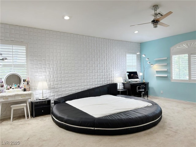 2451 Tour Edition Dr, Henderson, NV 89074 - carpeted bedroom featuring a ceiling fan and recessed lighting