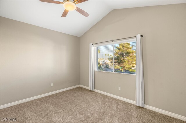 8100 Lake Hills Dr, Las Vegas, NV 89128 - unfurnished room with ceiling fan, lofted ceiling, carpet, and baseboards