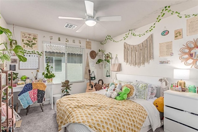 bedroom with carpet floors and a ceiling fan
