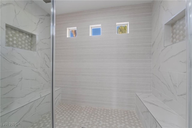 1316 Eagle Meadow Ct, Las Vegas, NV 89123 - bathroom with a marble finish shower and tile patterned floors
