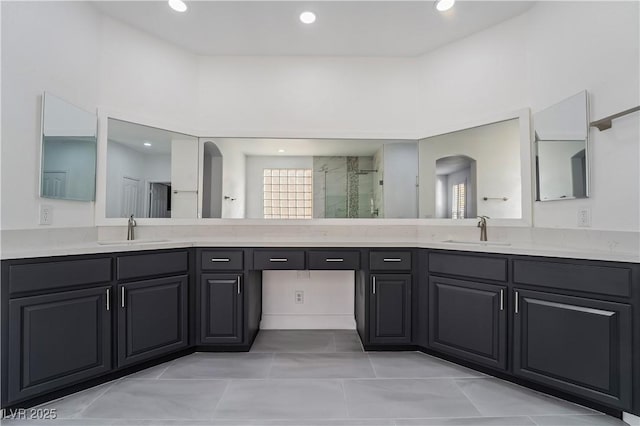 1316 Eagle Meadow Ct, Las Vegas, NV 89123 - bathroom featuring a stall shower, vanity, and recessed lighting