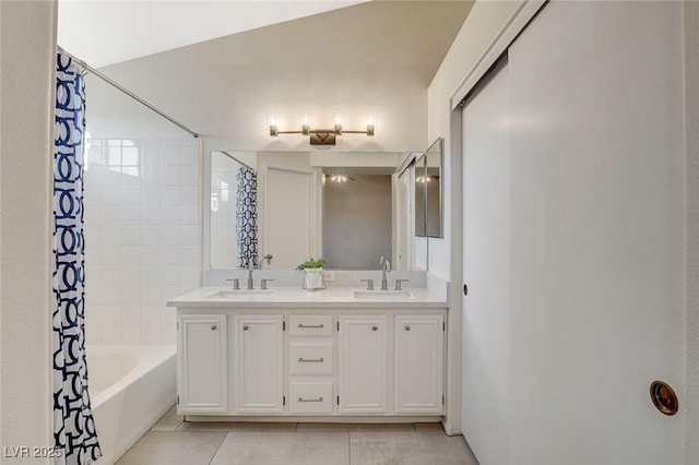832 Seco Verde Ave, Henderson, NV 89015 - full bath featuring tile patterned floors, shower / bath combo, and double vanity