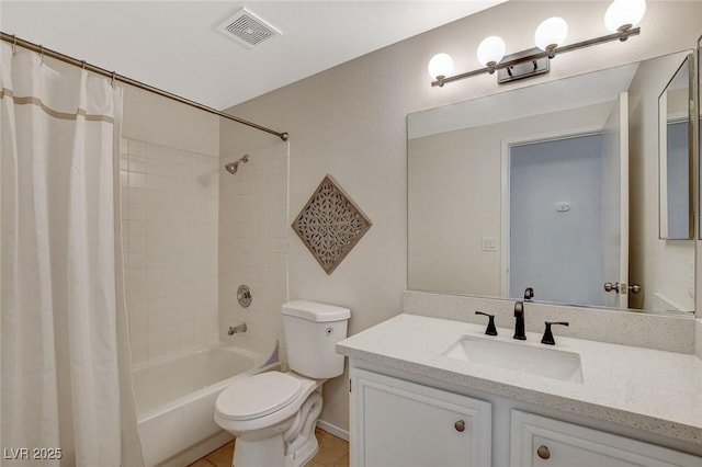 832 Seco Verde Ave, Henderson, NV 89015 - bathroom with toilet, shower / bath combination with curtain, vanity, and tile patterned floors