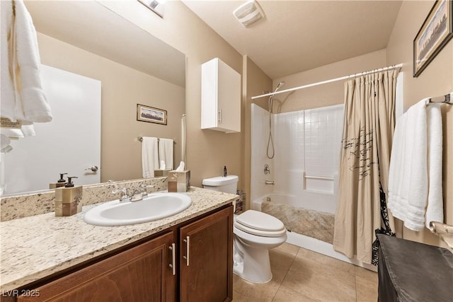 3966 E Garfield Dr, Pahrump, NV 89061 - full bathroom with toilet, vanity, tile patterned floors, and shower / bath combo