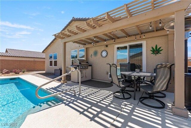 3966 E Garfield Dr, Pahrump, NV 89061 - view of swimming pool with a pergola, a patio area, and area for grilling
