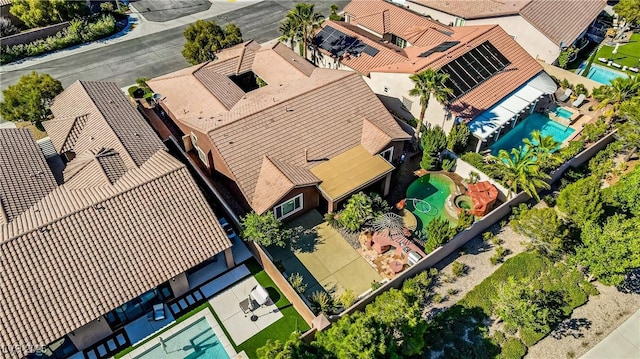aerial view of a pool