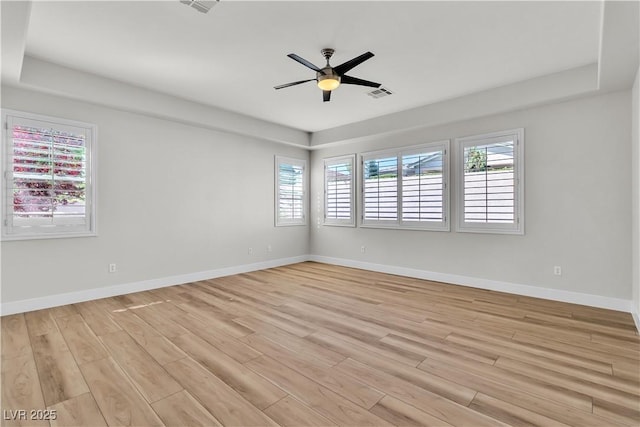 11621 La Mirago Pl, Las Vegas, NV 89138 - unfurnished room with light wood finished floors, baseboards, and a ceiling fan