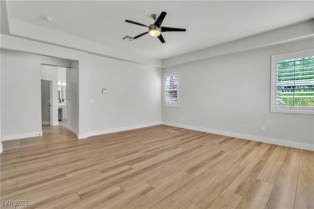 11621 La Mirago Pl, Las Vegas, NV 89138 - empty room featuring a ceiling fan, light wood finished floors, baseboards, and a smoke detector