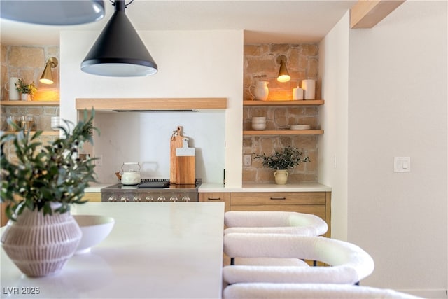 bar featuring stove