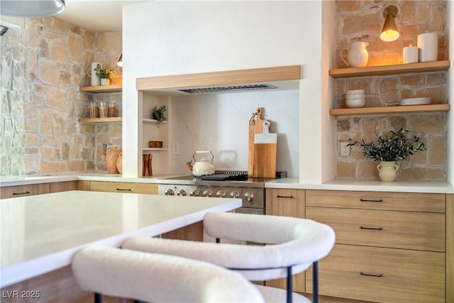 bar featuring built in shelves