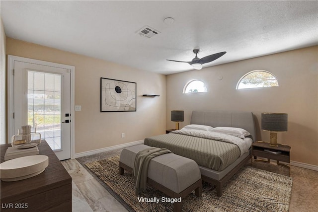6117 Foxcroft Ave, Las Vegas, NV 89108 - bedroom featuring access to exterior, baseboards, and ceiling fan