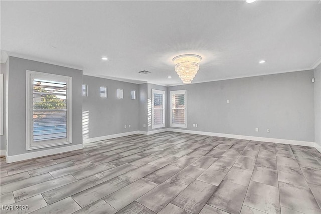281 Powerbilt Ave, Las Vegas, NV 89148 - spare room with recessed lighting, baseboards, crown molding, a chandelier, and wood finish floors