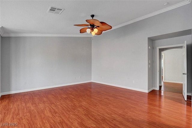 281 Powerbilt Ave, Las Vegas, NV 89148 - empty room with wood finished floors, a ceiling fan, crown molding, and baseboards