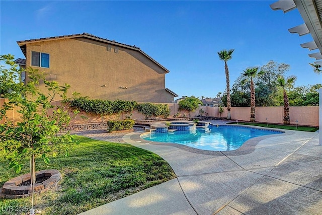 281 Powerbilt Ave, Las Vegas, NV 89148 - view of swimming pool with a fenced backyard, a pool with connected hot tub, and a patio