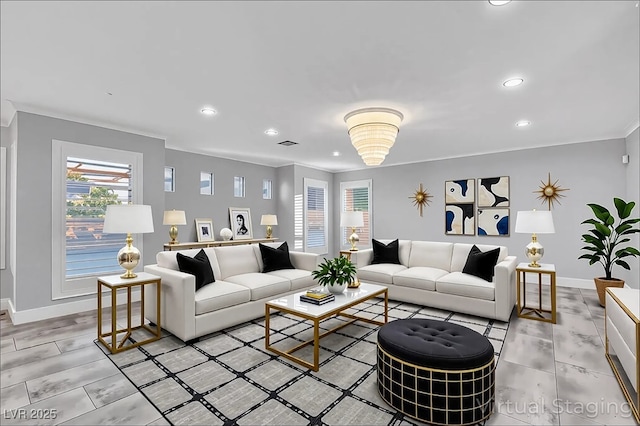 281 Powerbilt Ave, Las Vegas, NV 89148 - living area featuring recessed lighting, baseboards, and ornamental molding