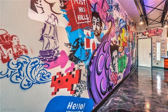 hallway with a textured wall