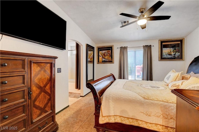 5220 Shasta Daisy St, North Las Vegas, NV 89031 - bedroom with light tile patterned floors and ceiling fan