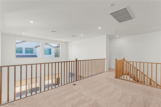 10851 Hanwicke Harbor Ave, Las Vegas, NV 89166 - hall featuring carpet, recessed lighting, and an upstairs landing
