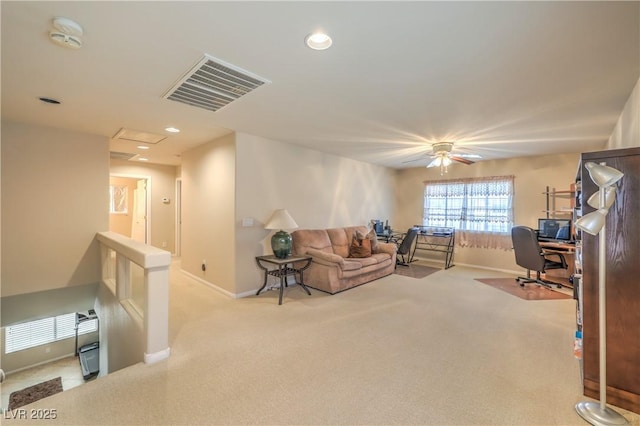 6559 Musette Ave, Las Vegas, NV 89139 - living area with baseboards, a desk, carpet flooring, recessed lighting, and attic access