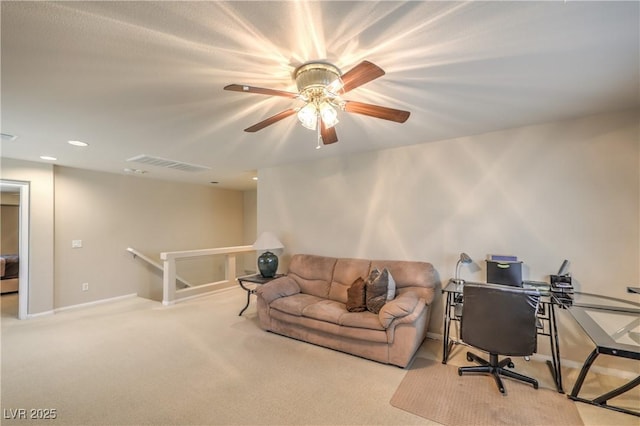 6559 Musette Ave, Las Vegas, NV 89139 - living room with carpet floors, ceiling fan, baseboards, and recessed lighting