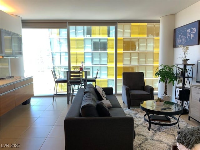 view of tiled living area