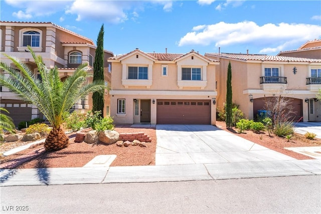 6821 Treble Clef Ave, Las Vegas, NV 89139 - mediterranean / spanish-style home featuring driveway, stucco siding, and an attached garage