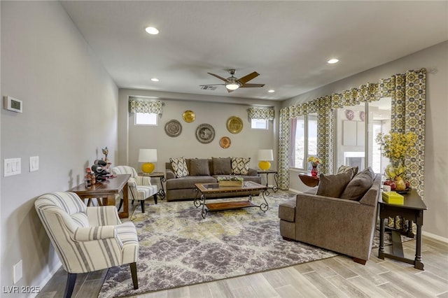 5650 Pleasant Palms St, North Las Vegas, NV 89081 - living area featuring wood finished floors, recessed lighting, ceiling fan, and baseboards