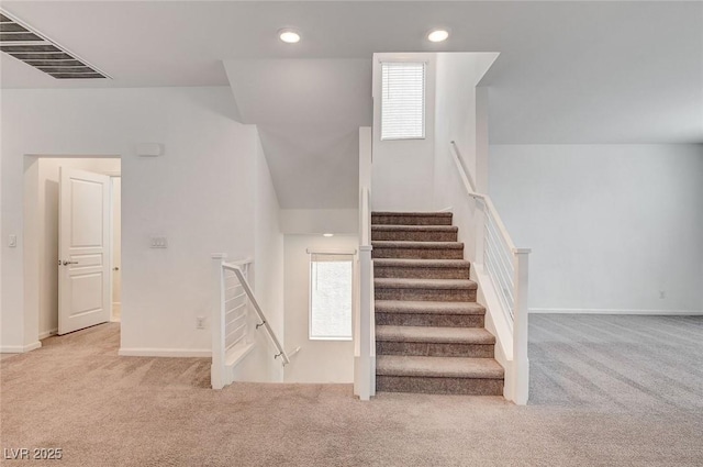 8056 Haywood Estate Ave, Las Vegas, NV 89113 - stairs with carpet floors, recessed lighting, and baseboards