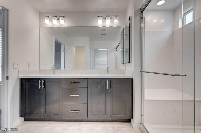 8056 Haywood Estate Ave, Las Vegas, NV 89113 - full bathroom featuring double vanity and a shower stall