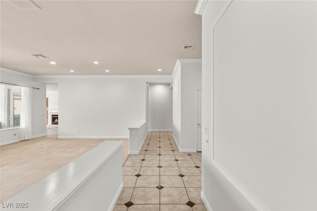 215 Great Gable Dr, Las Vegas, NV 89183 - hall featuring recessed lighting, light tile patterned flooring, crown molding, and baseboards