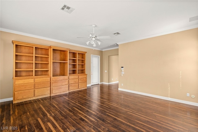 215 Great Gable Dr, Las Vegas, NV 89183 - empty room with ceiling fan, baseboards, wood finished floors, and ornamental molding