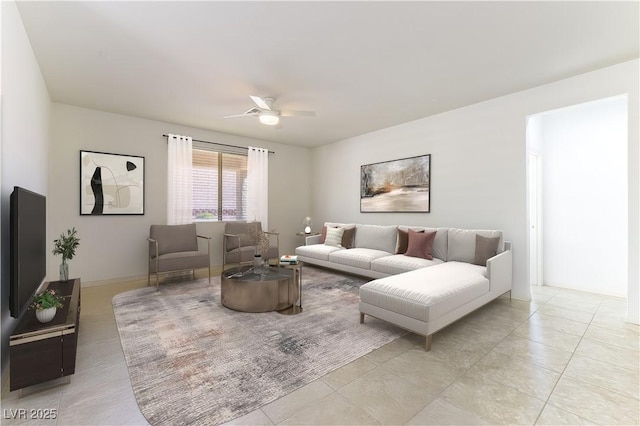 10742 Cowlite Ave, Las Vegas, NV 89166 - living room with a ceiling fan and light tile patterned floors