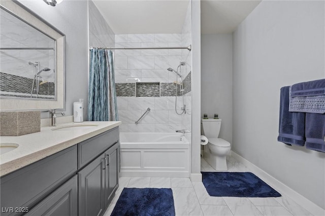 4821 Black Bear Rd Unit 101, Las Vegas, NV 89149 - full bath featuring toilet, shower / bath combination with curtain, double vanity, and baseboards
