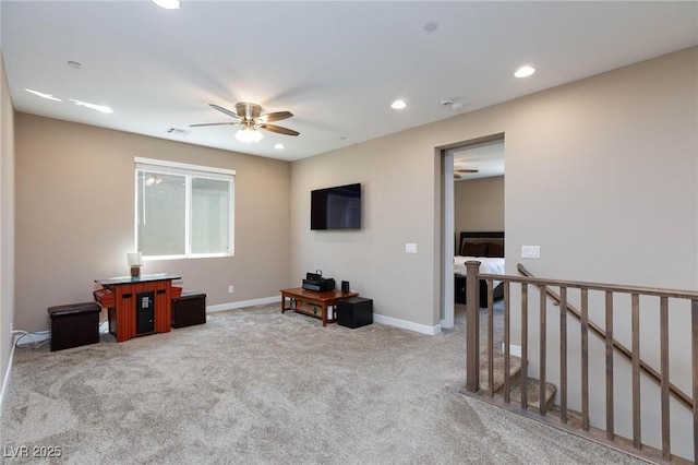 8873 Howell St, Las Vegas, NV 89166 - living room with carpet floors, a ceiling fan, recessed lighting, and baseboards