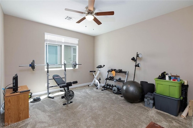 8873 Howell St, Las Vegas, NV 89166 - workout area featuring carpet flooring, a ceiling fan, and baseboards
