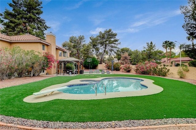 2224 Lucerne Ct, Henderson, NV 89014 - view of pool with a gazebo, a patio, an in-ground hot tub, and a diving board