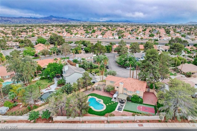 2224 Lucerne Ct, Henderson, NV 89014 - aerial perspective of suburban area with mountains and a pool area