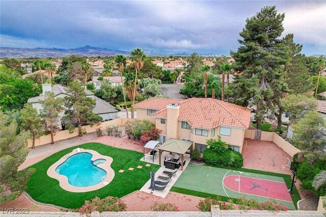 2224 Lucerne Ct, Henderson, NV 89014 - aerial perspective of suburban area featuring a pool area