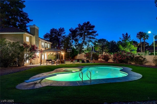 2224 Lucerne Ct, Henderson, NV 89014 - view of pool featuring a gazebo, a yard, a patio area, and a diving board