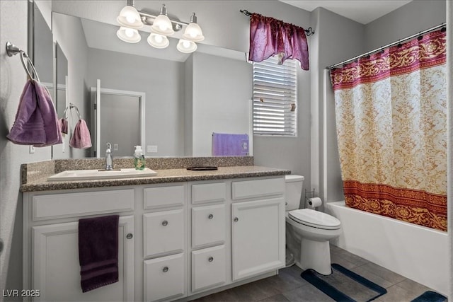 3708 Fuselier Dr, North Las Vegas, NV 89032 - full bath featuring tile patterned flooring, double vanity, toilet, and shower / bath combination with curtain