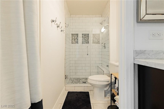 200 E Desert Rose Dr, Henderson, NV 89015 - bathroom with toilet, a stall shower, tile patterned floors, and vanity