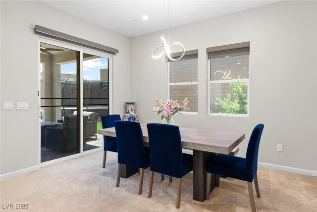 8929 Cassia Winds St, Las Vegas, NV 89166 - dining room featuring carpet, baseboards, recessed lighting, and ceiling fan