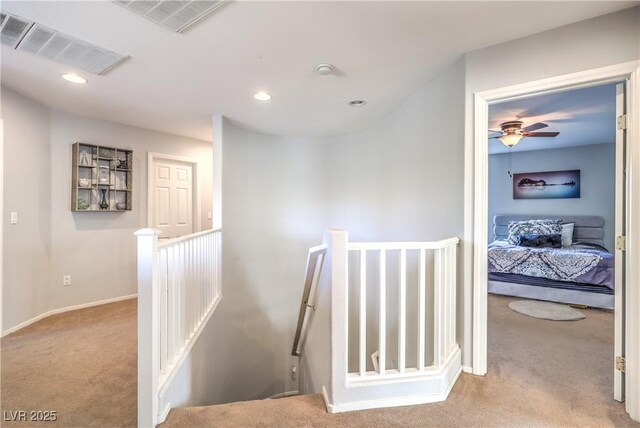 1213 High Altitude Ave, North Las Vegas, NV 89032 - corridor with an upstairs landing, carpet floors, recessed lighting, and baseboards