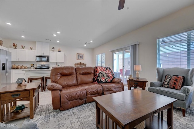 387 Larksong Ave, Henderson, NV 89011 - living room featuring recessed lighting and ceiling fan