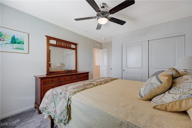 387 Larksong Ave, Henderson, NV 89011 - bedroom featuring baseboards, a closet, ceiling fan, and carpet