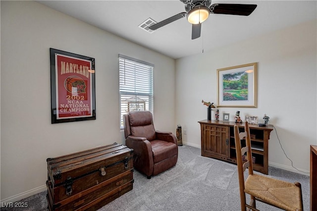 387 Larksong Ave, Henderson, NV 89011 - sitting room with light colored carpet, ceiling fan, and baseboards