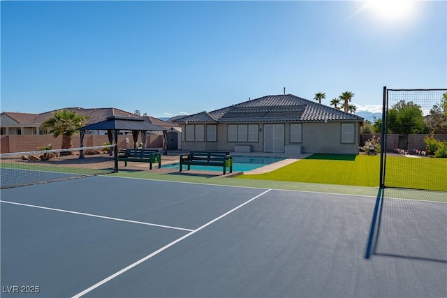 8228 Fulton Ranch St, Las Vegas, NV 89131 - view of tennis court featuring a gazebo
