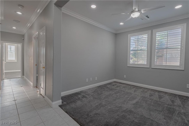 8228 Fulton Ranch St, Las Vegas, NV 89131 - empty room featuring ceiling fan, crown molding, light tile patterned flooring, and recessed lighting