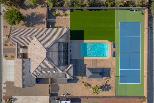 aerial view of a pool