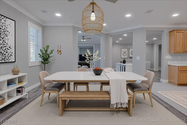 8228 Fulton Ranch St, Las Vegas, NV 89131 - dining room with light wood-style floors, recessed lighting, and ceiling fan